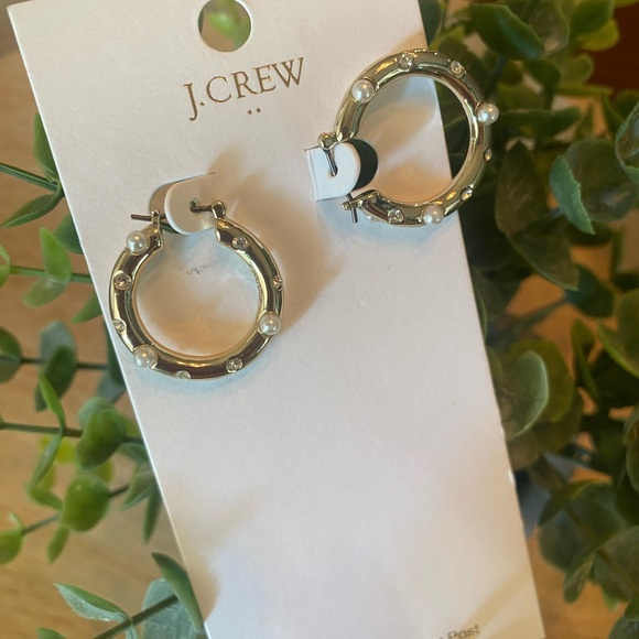 J Crew Pearl and Crystal Stud Hoop Earrings - Picture 3 of 7